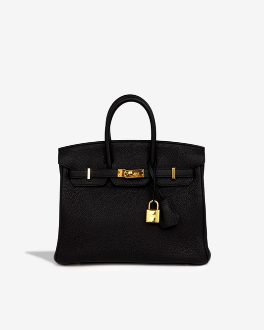 Bolso Hermès Birkin 25 con herrajes dorados en negro 04