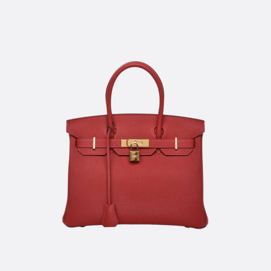 Bolso Hermès Birkin 30 con herrajes dorados en rojo 06