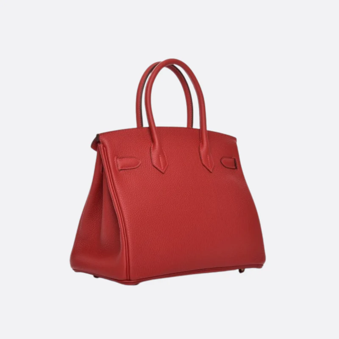 Bolso Hermès Birkin 30 con herrajes dorados en rojo 06