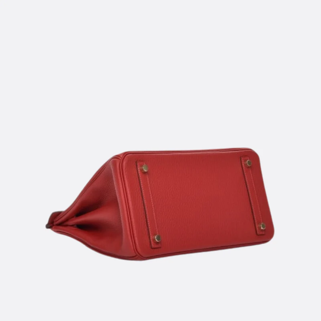 Bolso Hermès Birkin 30 con herrajes dorados en rojo 06