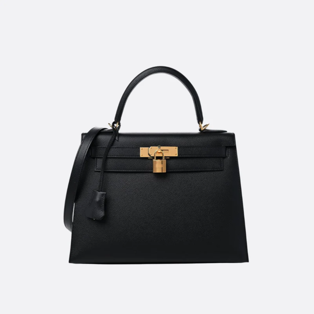 Bolso Hermès Kelly 28 Epsom con herrajes dorados en negro 05