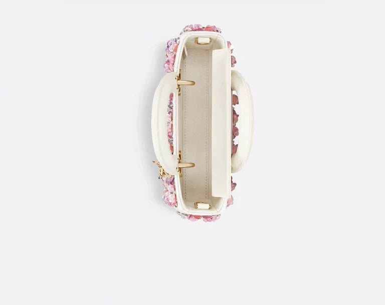 Bolso Dior Lady D-Joy Micro – cuero de becerro blanco con bordado floral rosa y strass 18